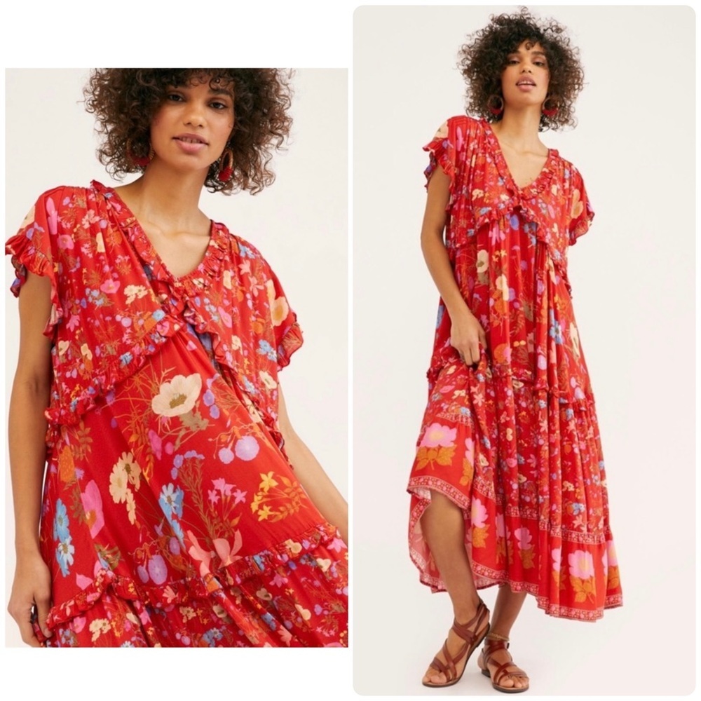 New! Spell & The Gypsy x Free People Wild Bloom Gown Floral Red Maxi Dress ❤️ XS
